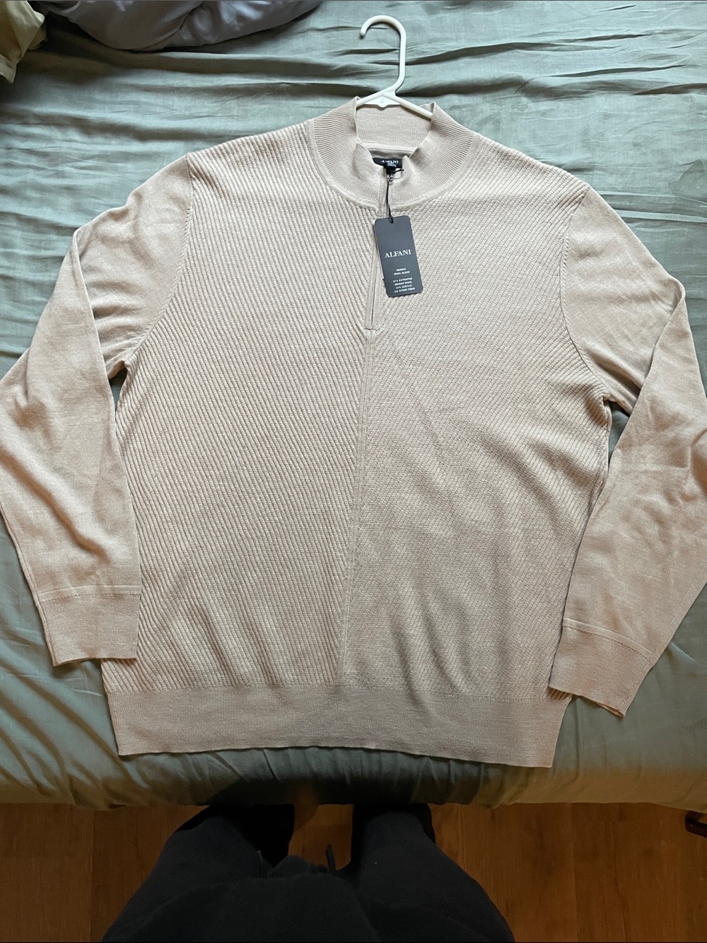 Alfani Light Beige Zip-Front Ribbed Men's Sweater